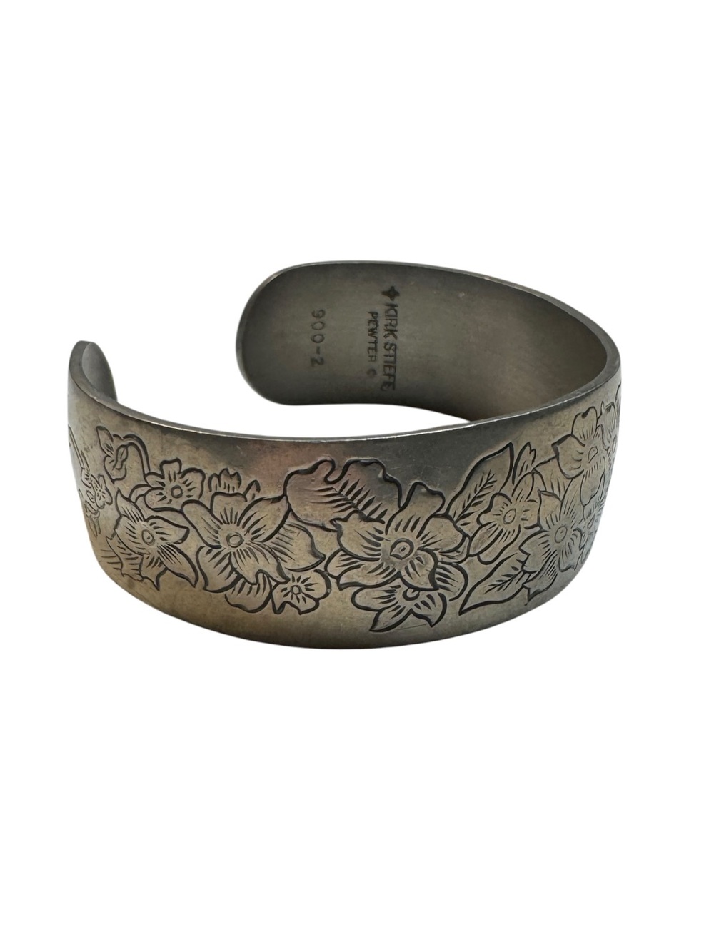 Vintage Kirk Stieff Pewter Wide Cuff Bracelet March Jonquil Flower 900-2